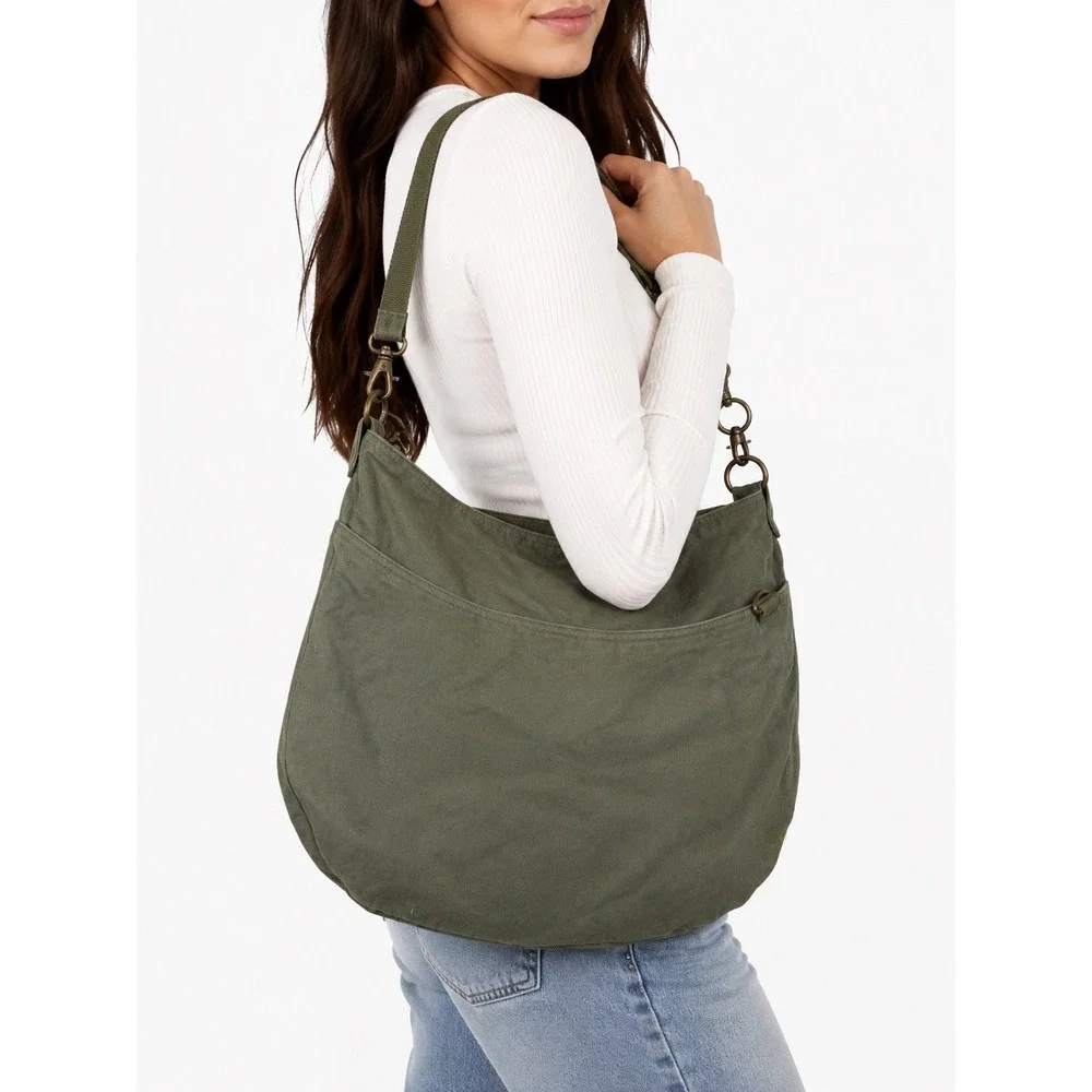American Eagle Vintage Y2K Olive Green Canvas Hobo Crossbody Shoulder Bag